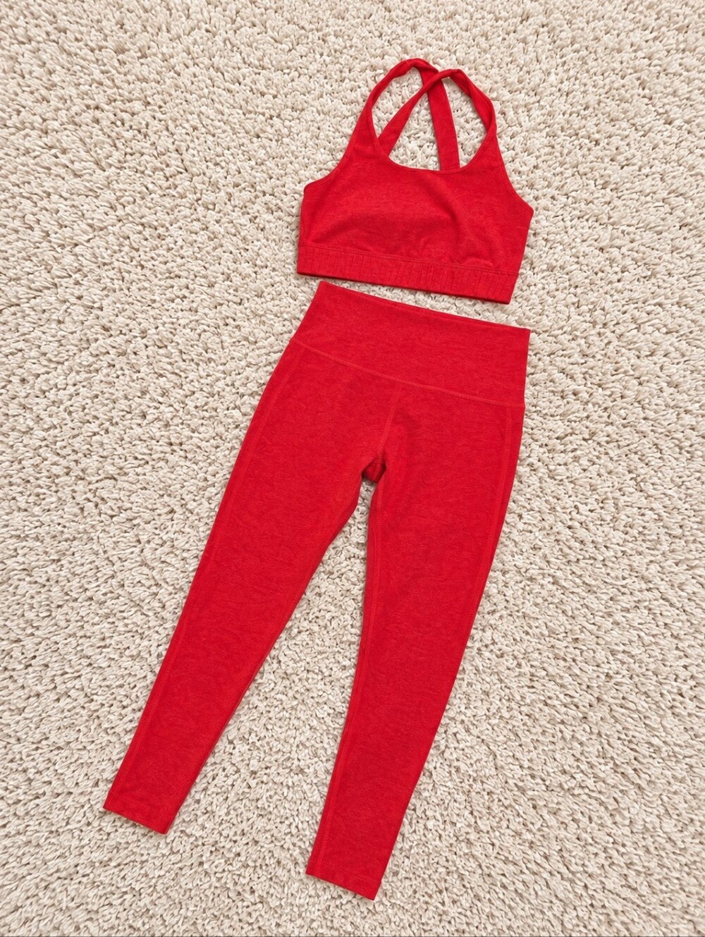 Beyond Yoga Spacedye Set In A Twist Sports Bra + Leggings Red S Small
